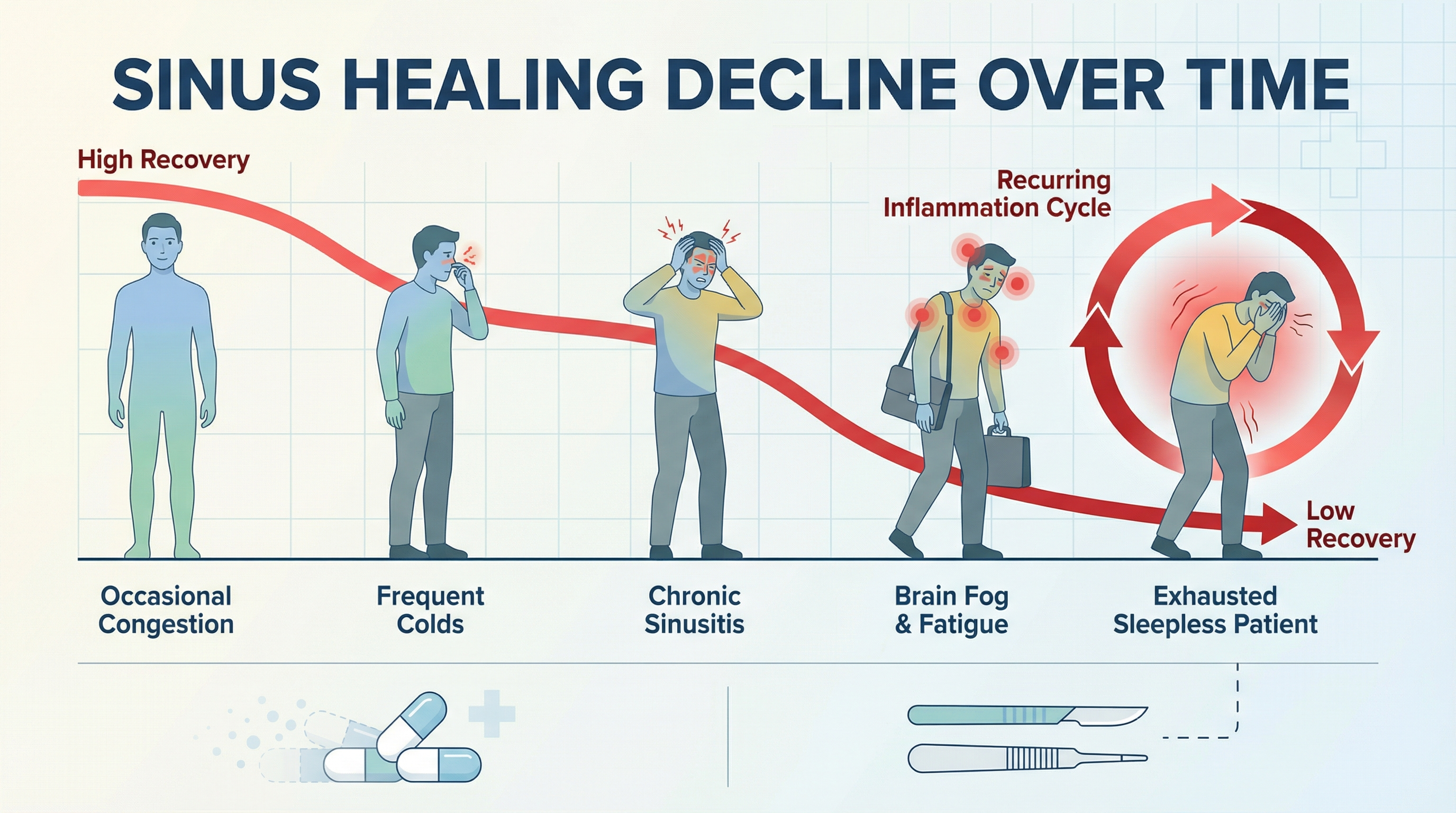 Illustration of recurring colds over time